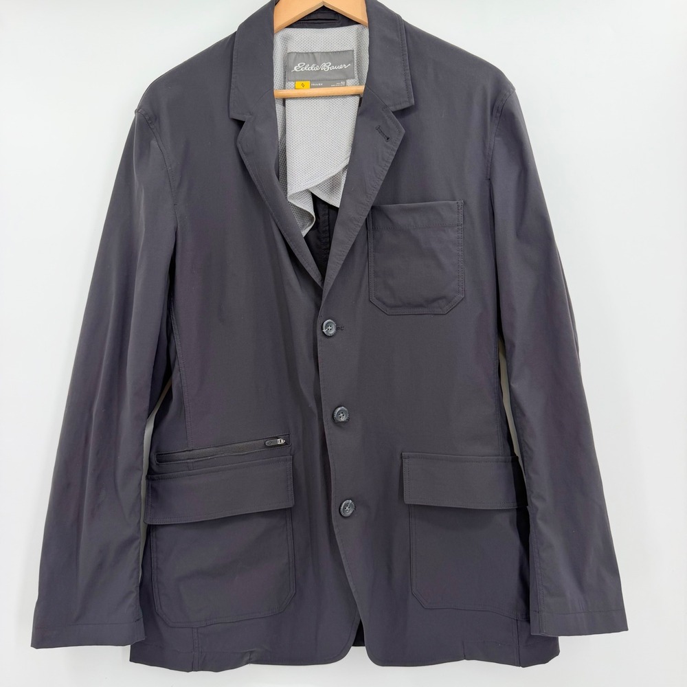 Eddie Bauer Travex Mens 42 Voyager Blazer Jacket Gray Travel Tech Sport Coat